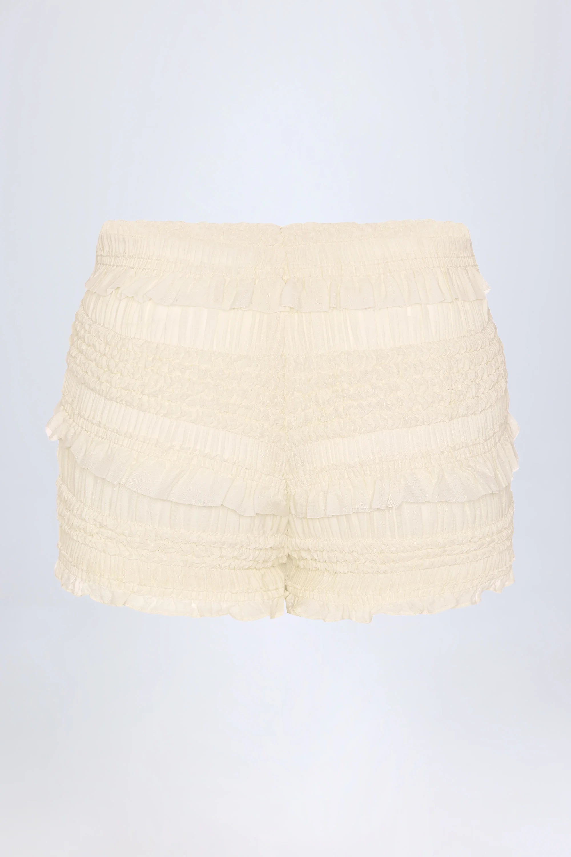 Ruffled Mid Rise Shorts in Ivory