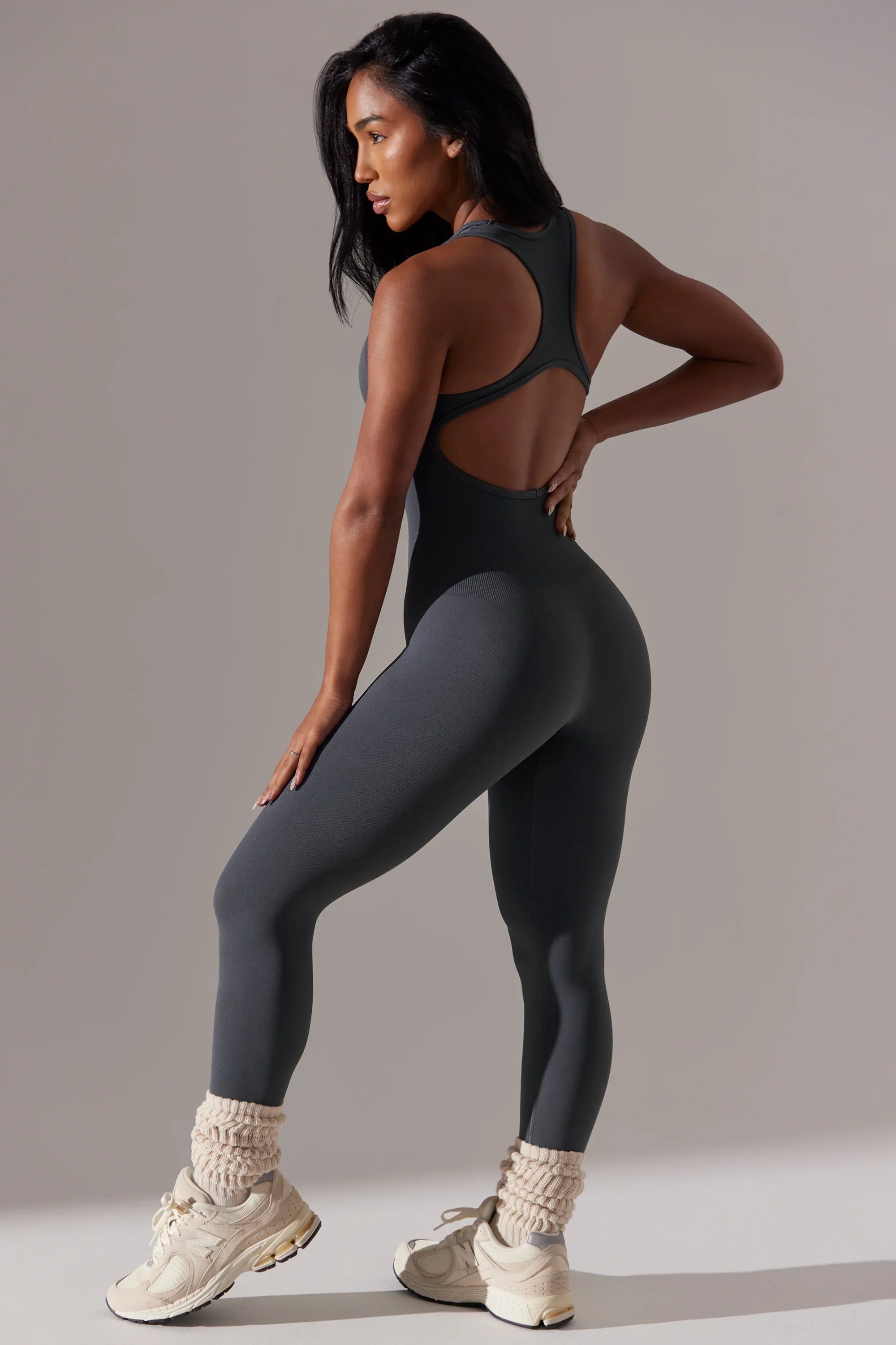 Full Length Cut Out Jumpsuit in Grey