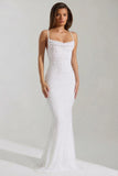 Embellished Cowl Neck Backless Maxi Dress in White