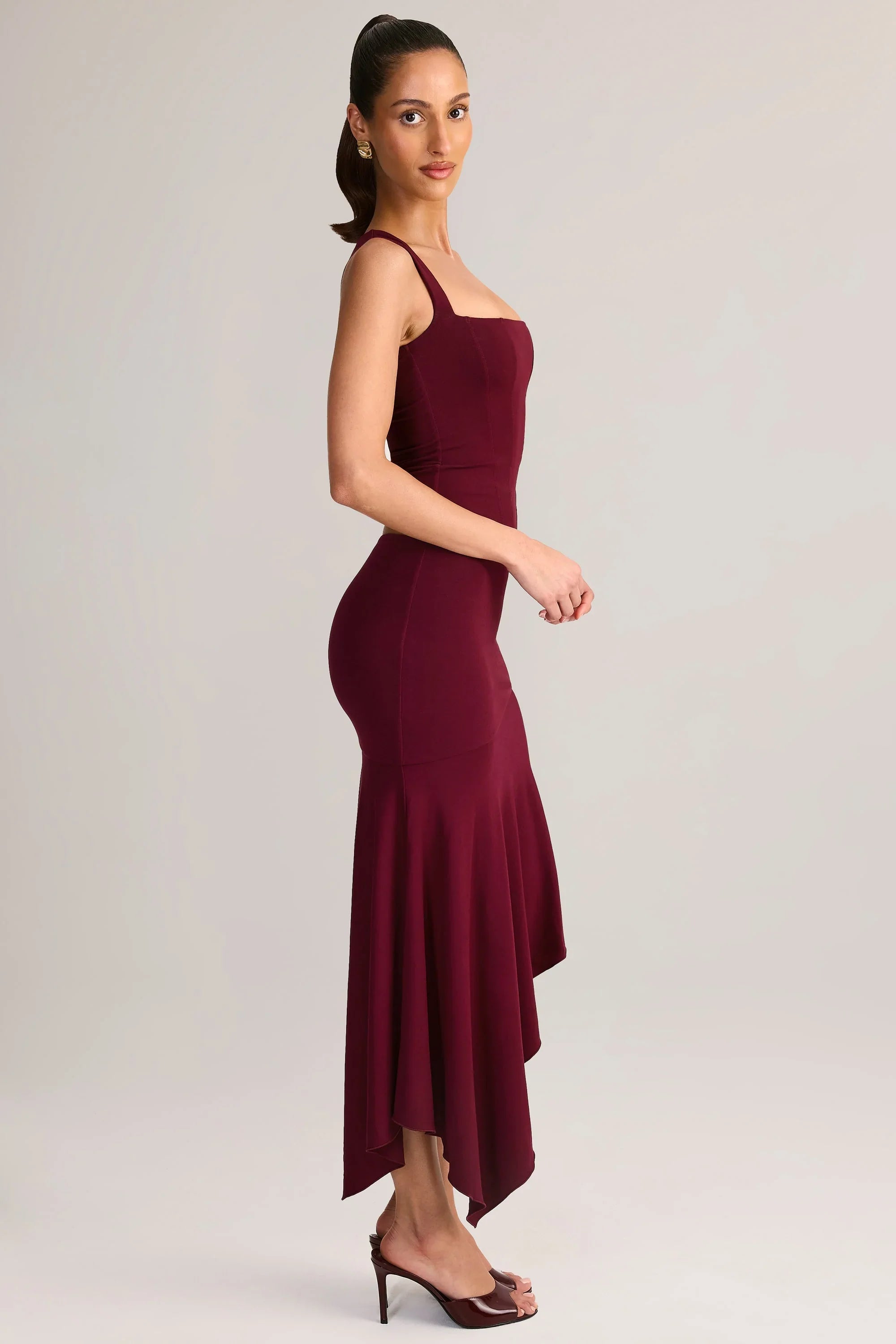 Modal Low Rise Asymmetric Midaxi Skirt in Wine