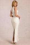 Square Neck Tie Gather Maxi Dress in Pearl