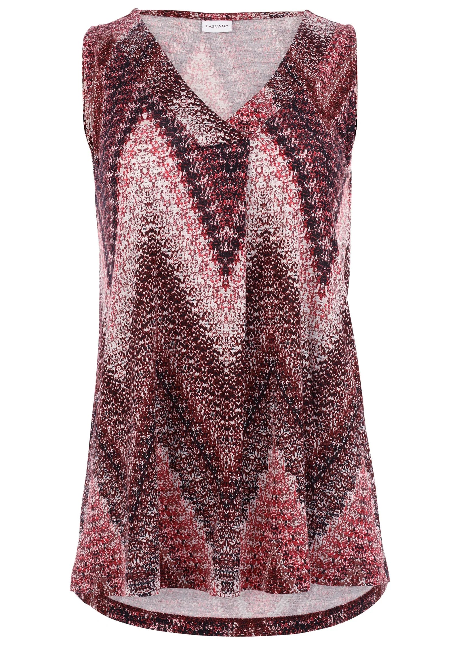 V Neck Sleeveless Top Burgundy Multi