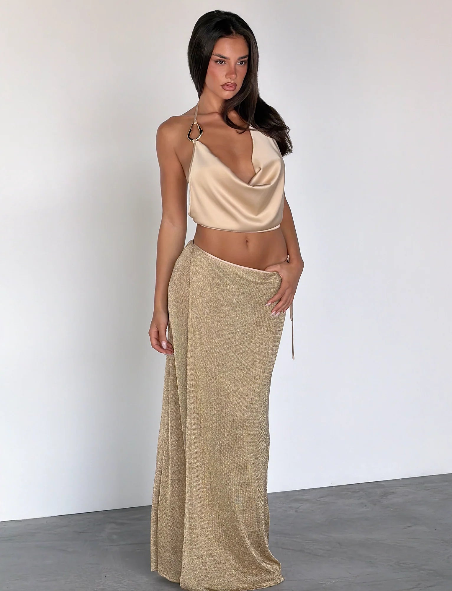 CYRENE TIE MAXI SKIRT GOLD
