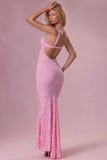 Lace Sweetheart Neck Gown in Blush Pink