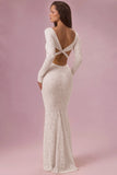 Lace Long Sleeve Maxi Dress in Pearl