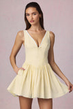 Bow Detail A Line Mini Dress in Lemon Yellow Stripe