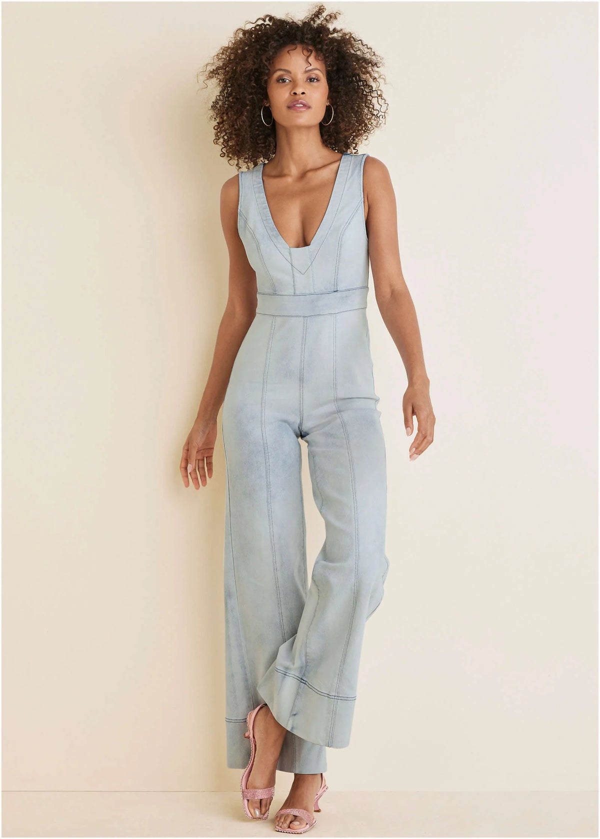Stretch Denim Jumpsuit Light Wash