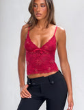 KIRRA BEADED SEQUIN LACE TOP RED
