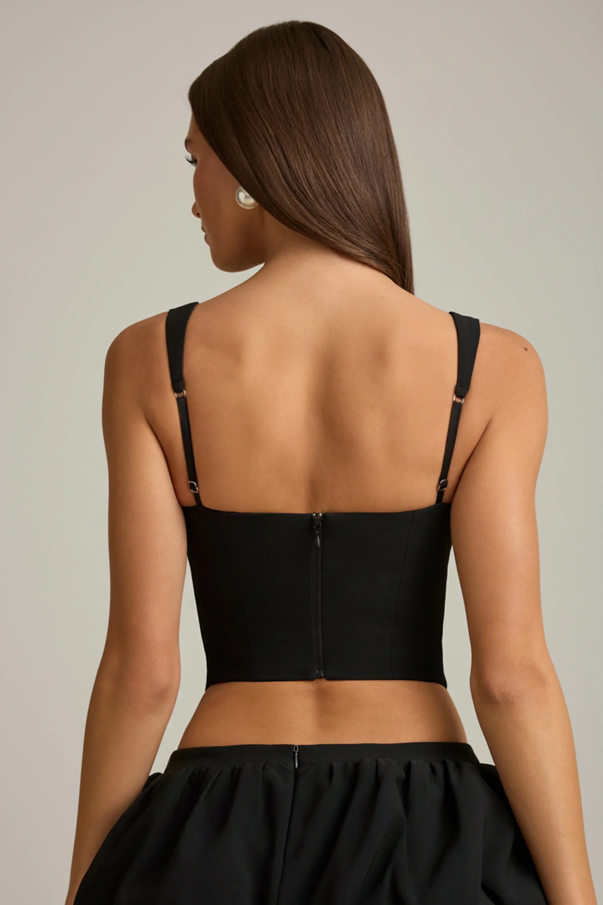 Cut Out Bow Detail Corset Top in Black