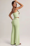 Modal Foldover Wide Leg Trousers in Sage Green