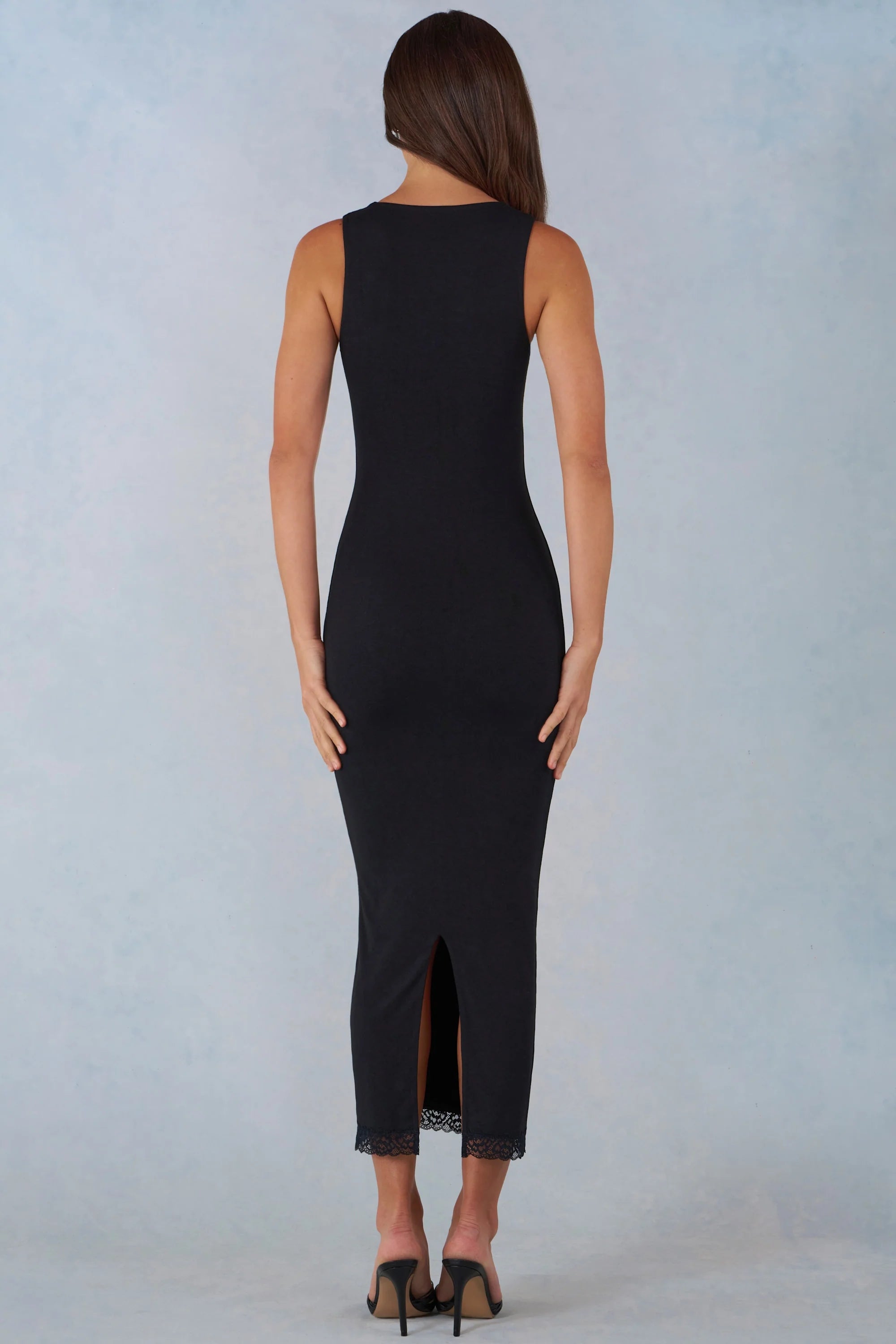 Modal Lace Trim Midaxi Dress in Black