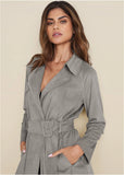 Faux Suede Trench Coat Grey