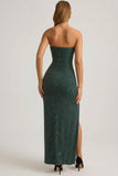 Embellished Strapless Cowl Neck Maxi Dress in Emerald Green