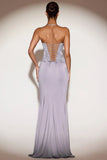 Embellished Cowl Neck Ruffled Gown Dress in Lilac