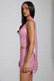 Embellished Low Rise A Line Micro Mini Skirt in Pink
