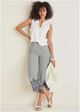 Pinstripe Eyelet Crop Pants Black Ecru