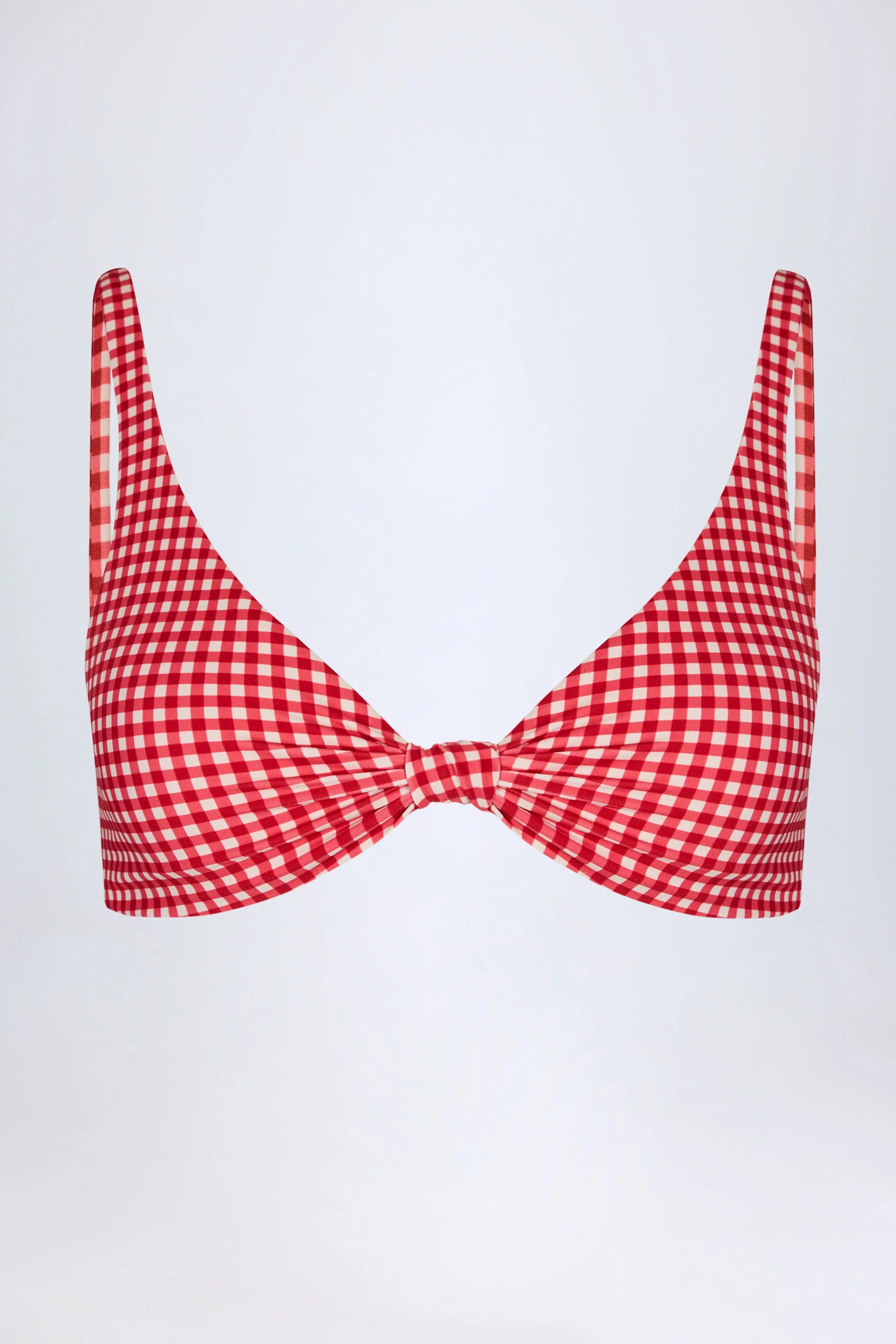 Knot Detail Bikini Top in Red Gingham