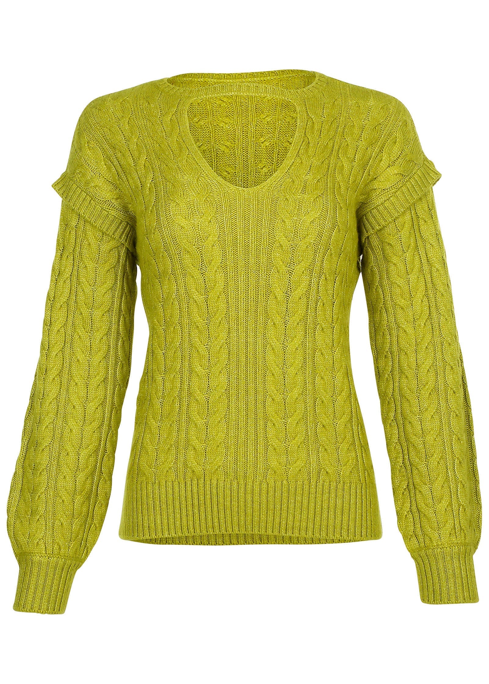 Cable Knit Cut Out Sweater Lentil Sprout
