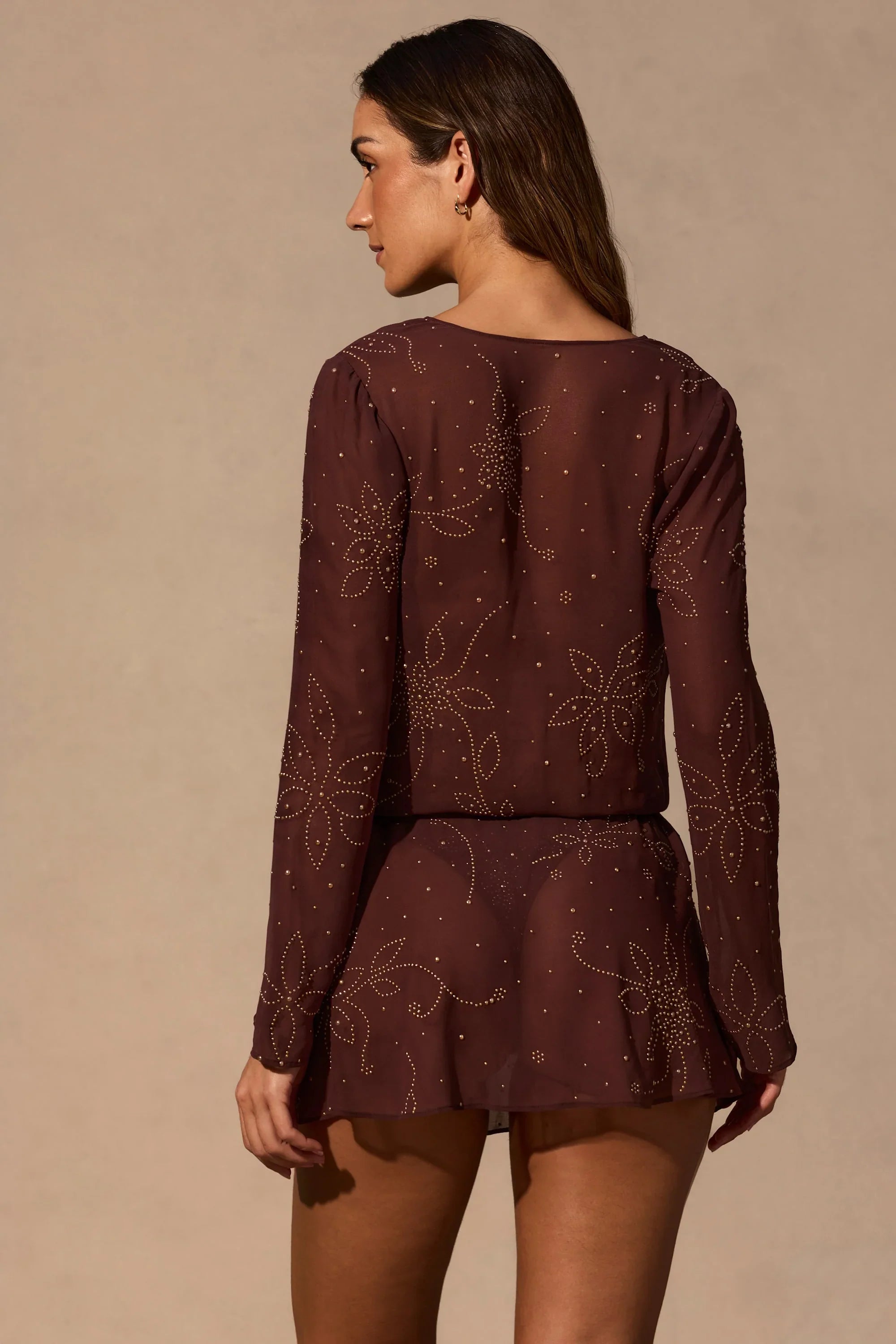 Long Sleeve Mini Dress in Espresso Brown