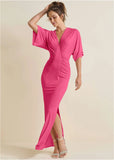 Drape Sleeve Maxi Dress Hot Pink