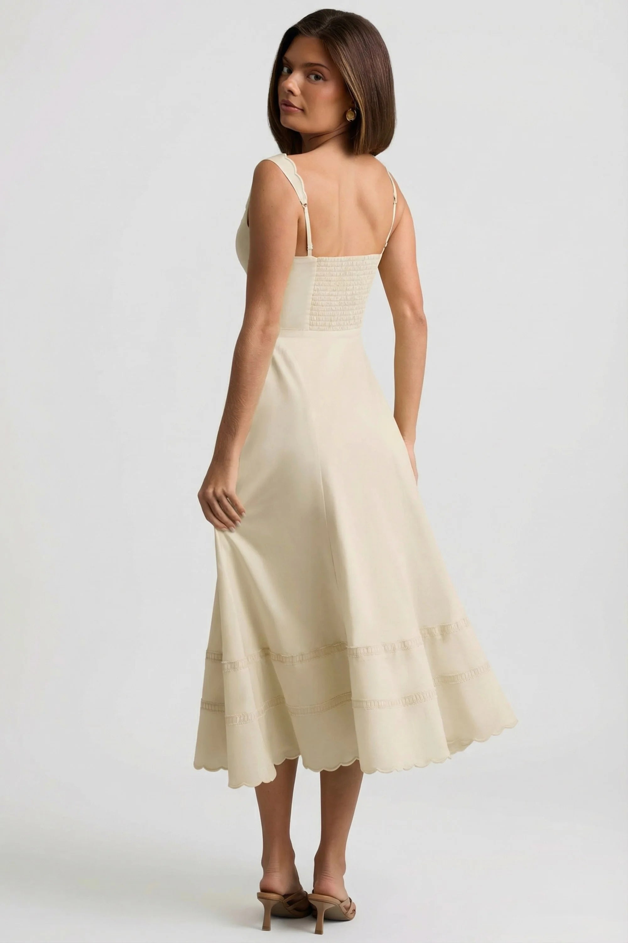 Cotton Poplin A Line Midaxi Dress in Ivory