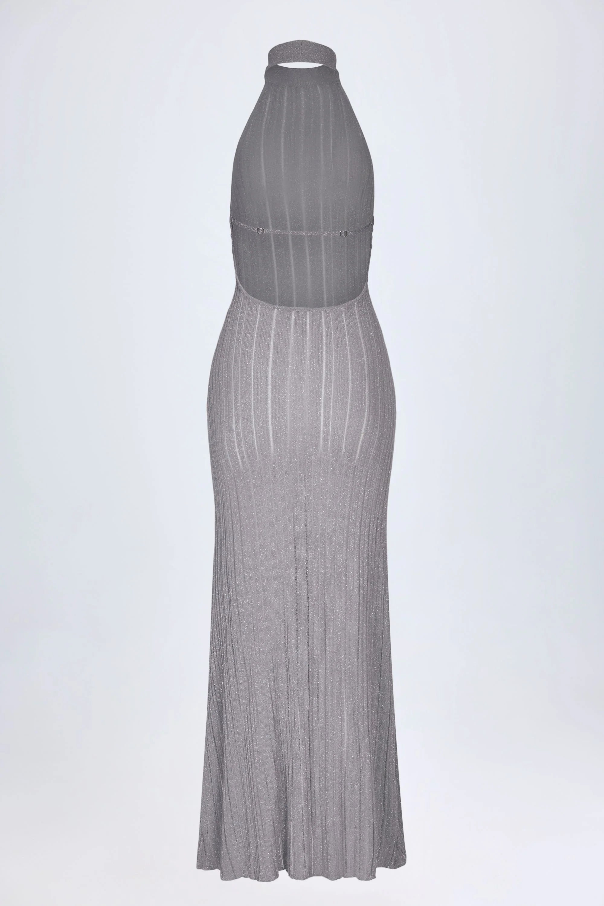 Backless Halterneck Maxi Dress in Silver