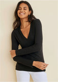 Ribbed Long Sleeve V Neck Black