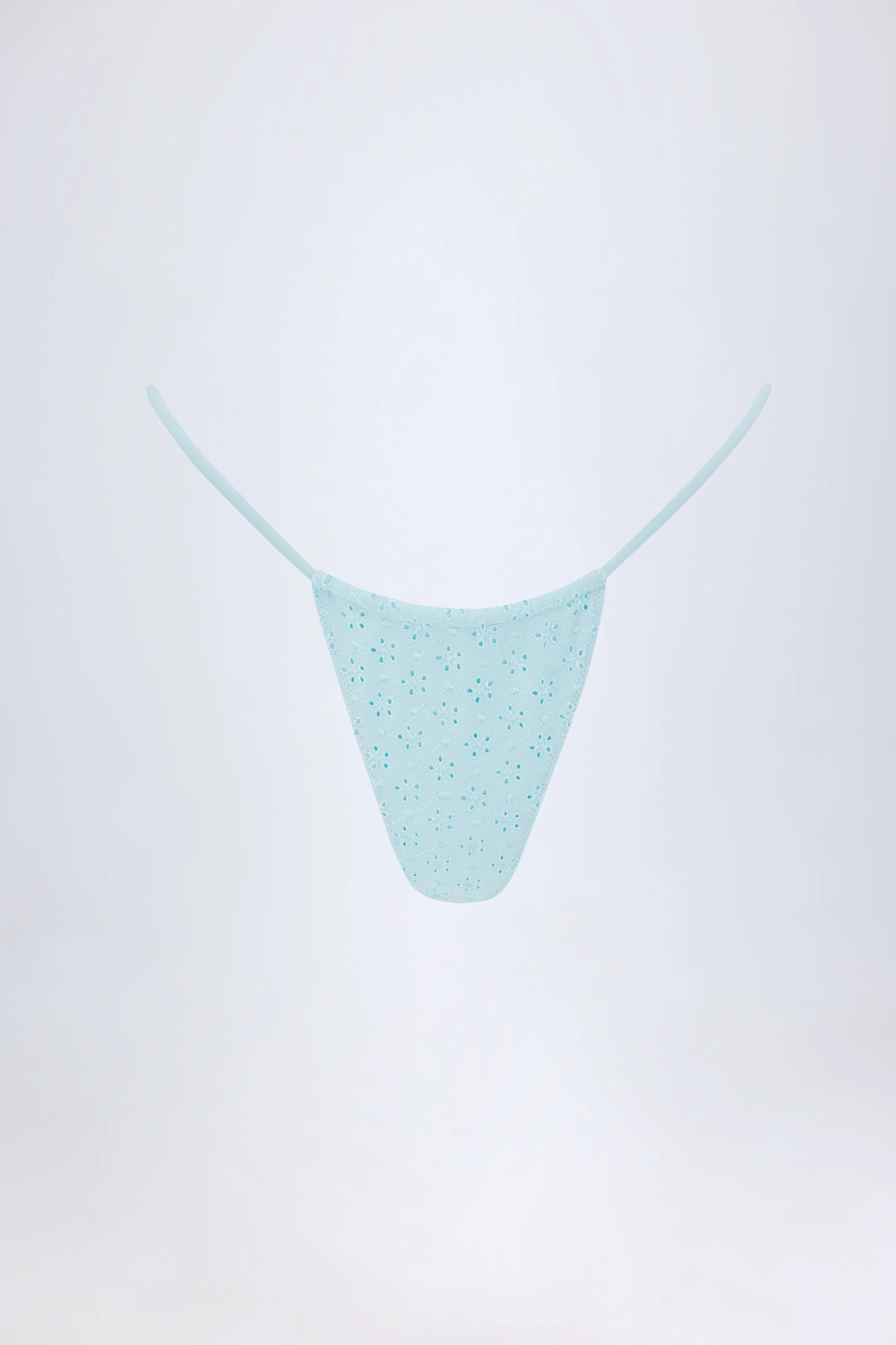Broderie Anglaise Drawstring Bikini Bottoms in Powder Blue