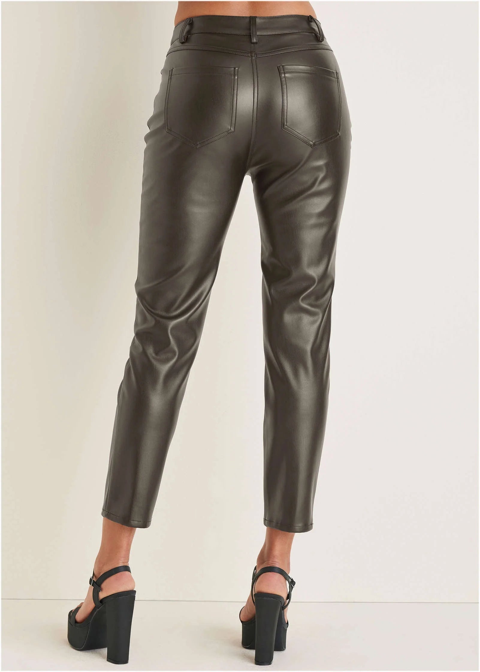 Faux Leather Straight Pants Brown
