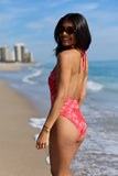 Golden Summer Bandana Red Halter Neck One Piece Swimsuit