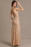 Embellished Asymmetric One Shoulder Maxi Dress in Beige Gold