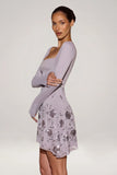 Embellished Appliqué Asymmetric Mini Dress in Lilac