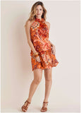 Drop Waist Mini Dress Parrot Palm