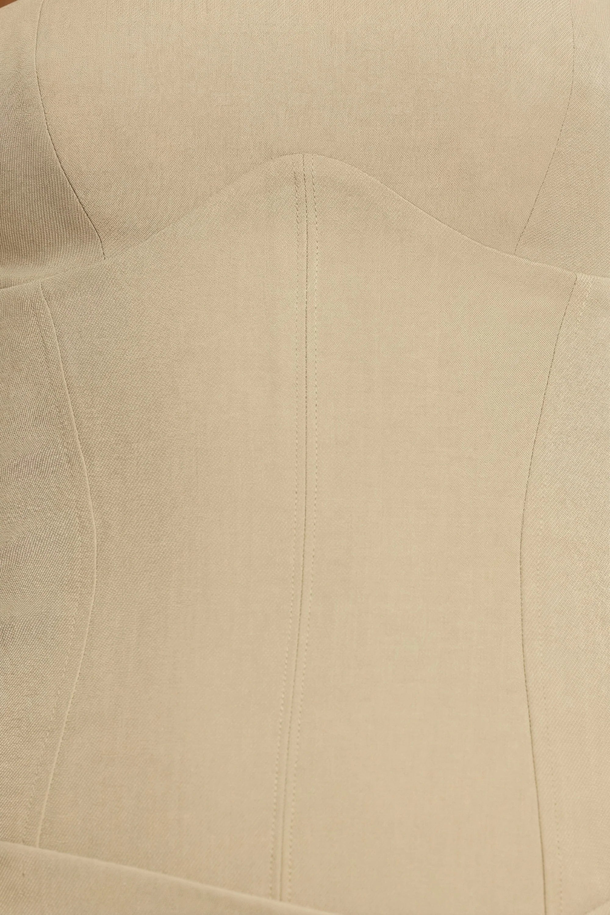 Woven Twill Wrap Over Pleated Mini Dress in Taupe