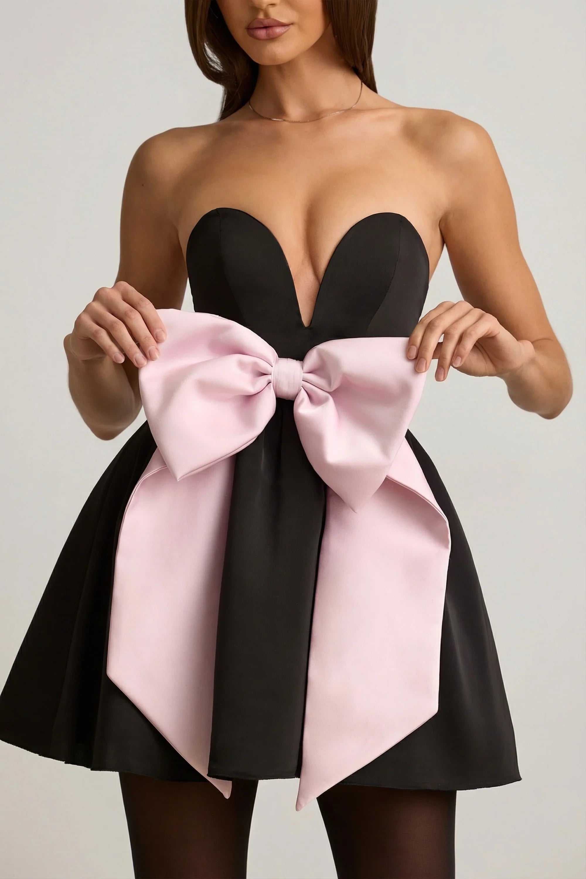 Bow Detail Corset Mini Dress in Black
