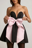 Bow Detail Corset Mini Dress in Black