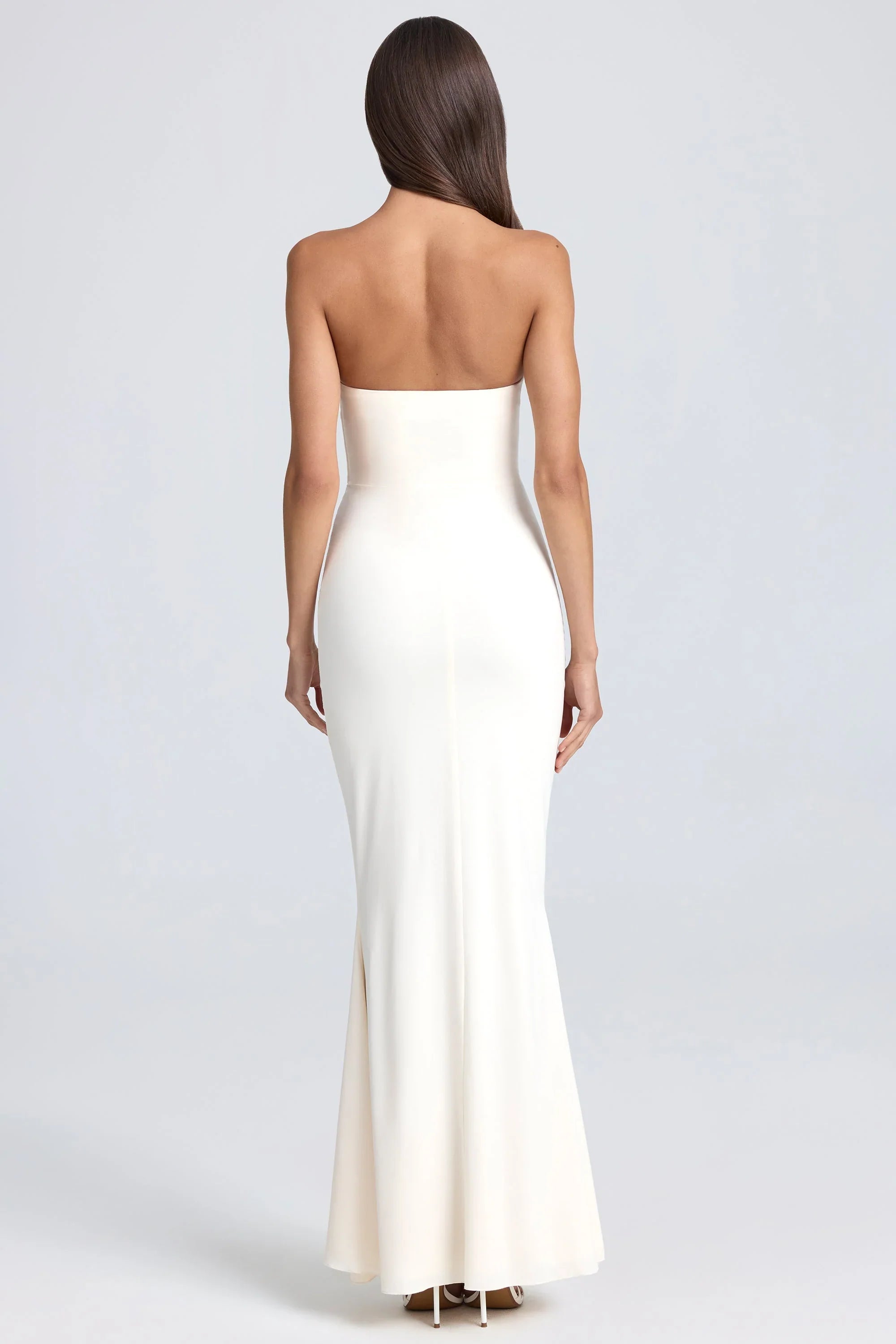Bandeau Ruffle Trim Corset Gown in Ivory