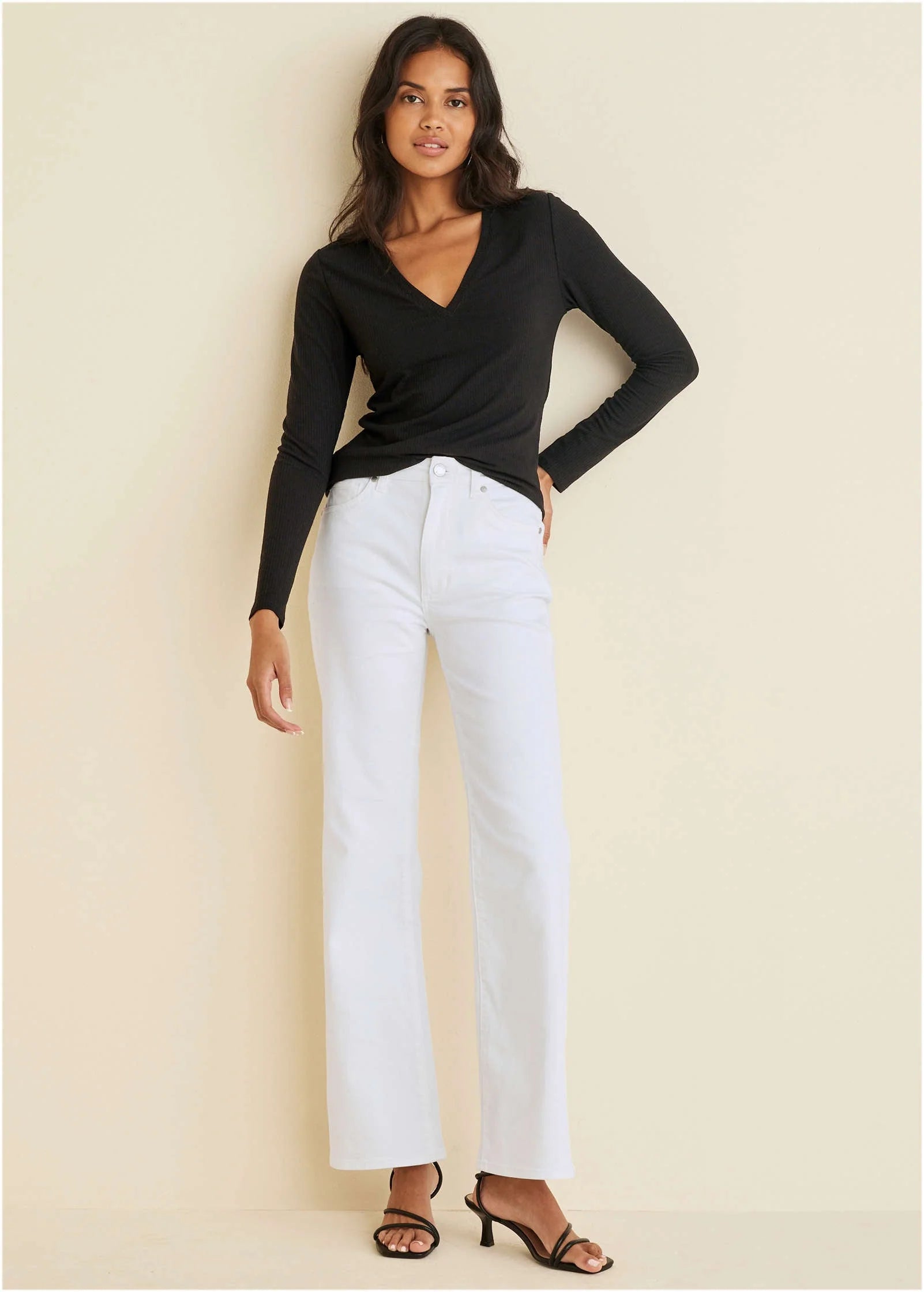 Ribbed Long Sleeve V Neck Black
