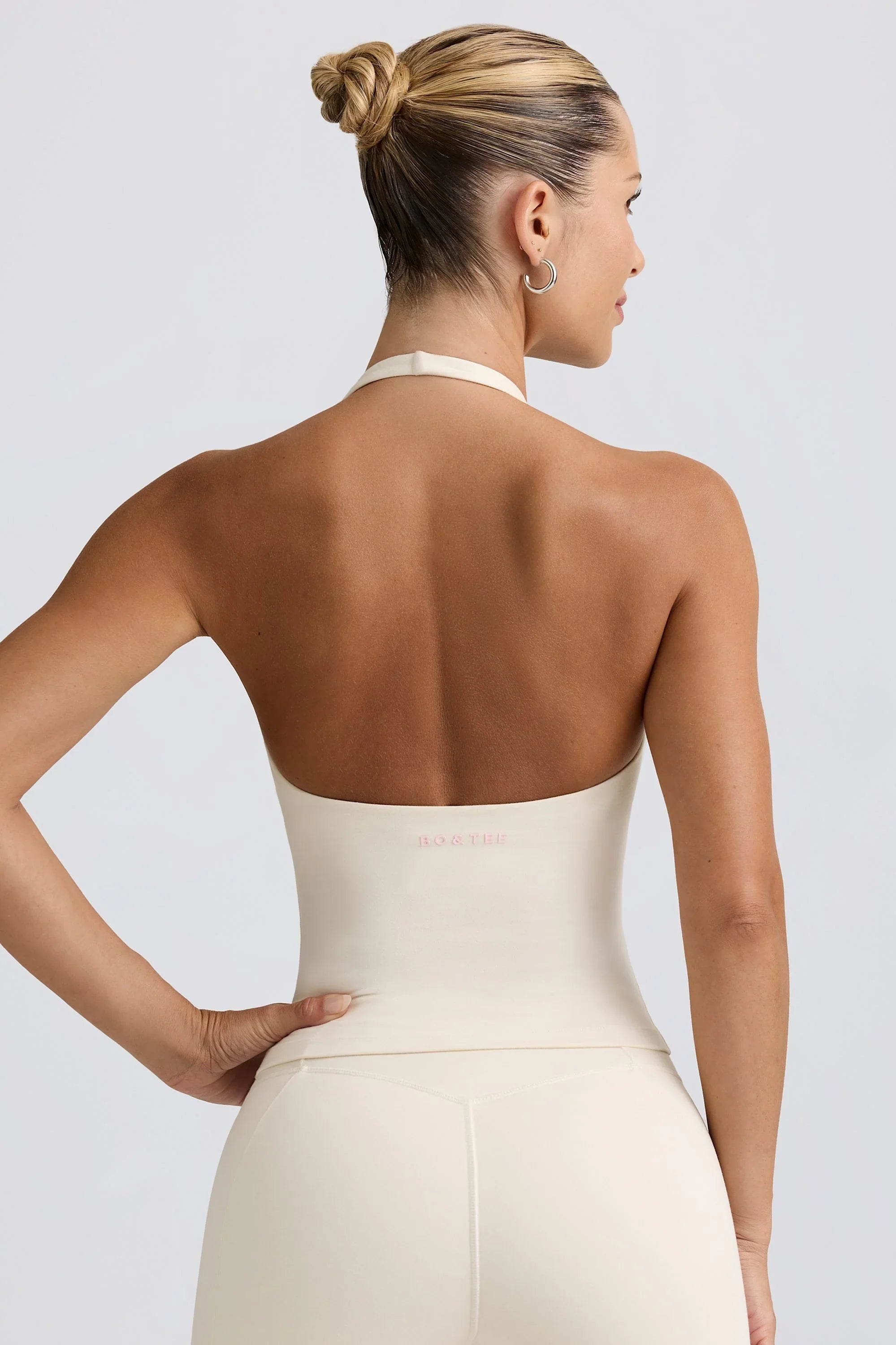 Halterneck Open Back Tank Top in Vanilla