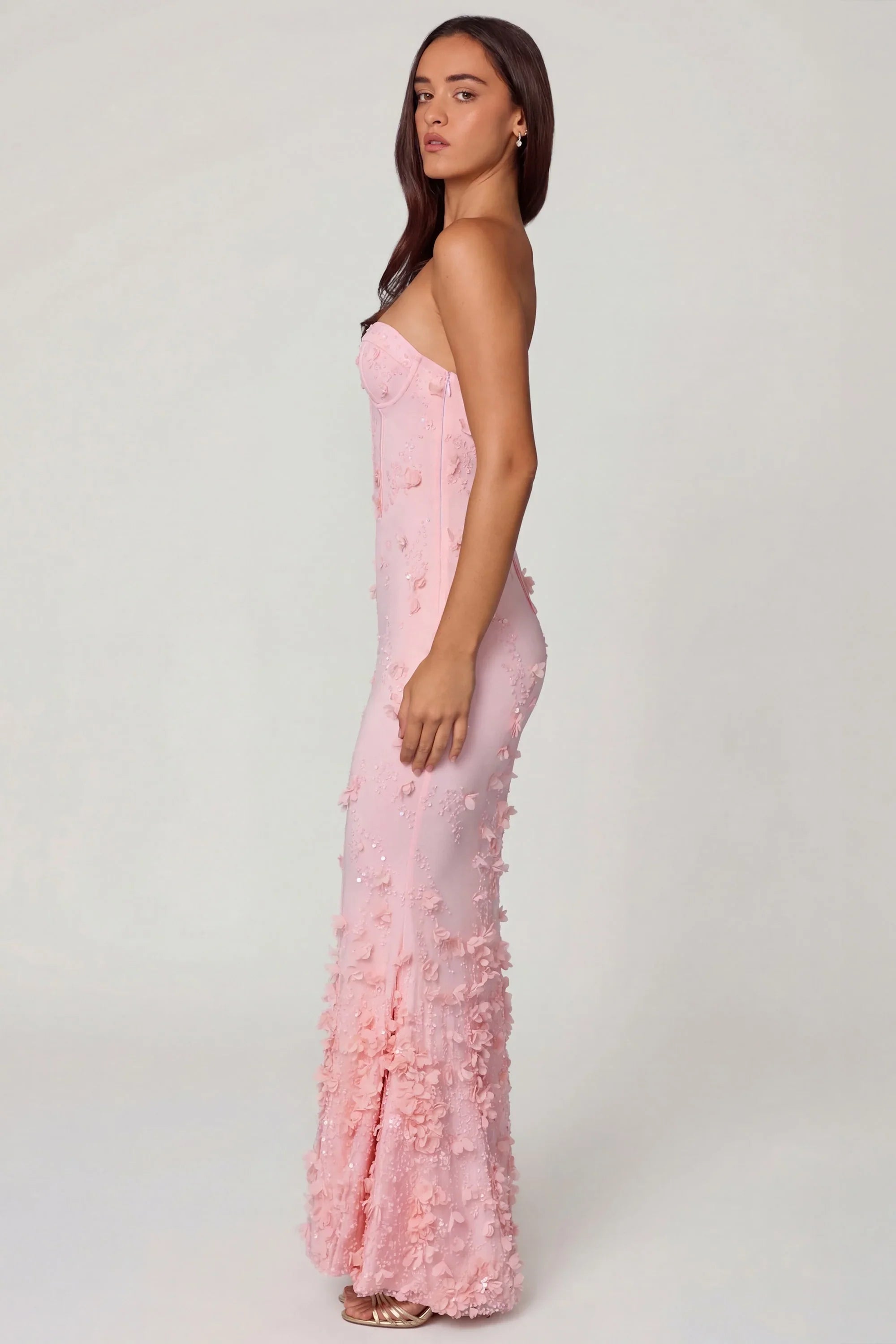 Lace Up Corset Maxi Dress in Soft Pink