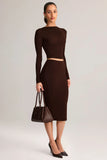 Modal Mid Rise Pencil Midi Skirt in Chocolate Brown