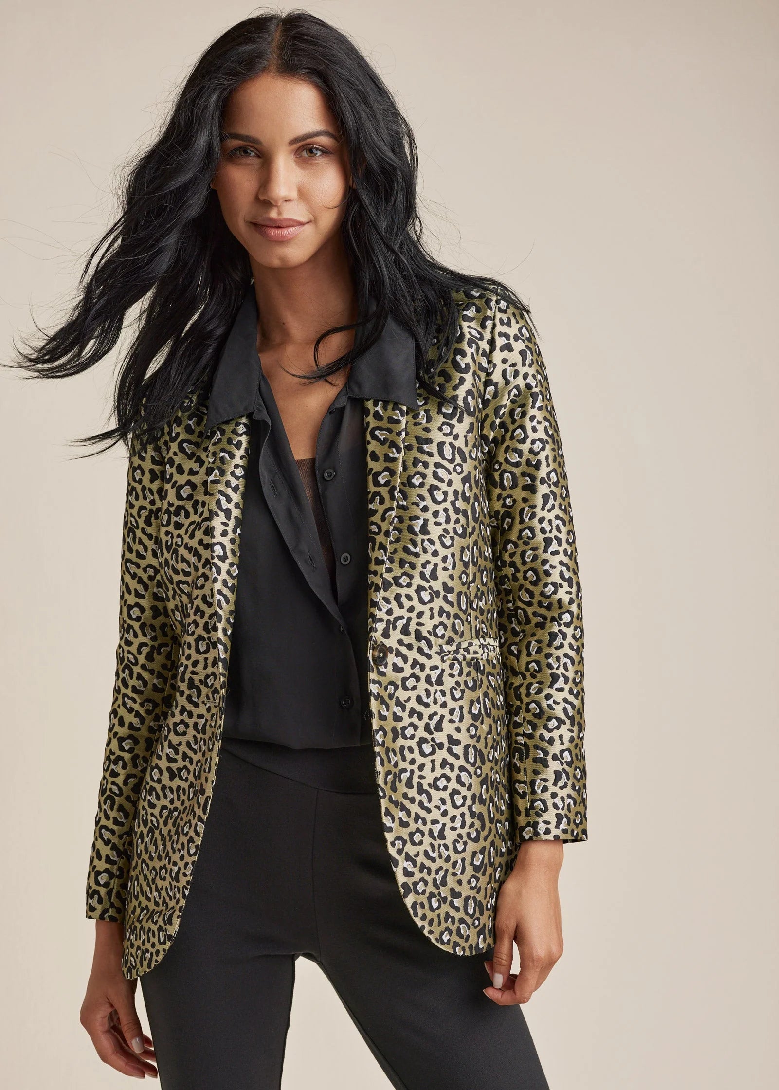 Leopard Jacquard Blazer Black Gold