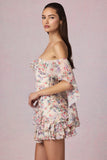 Off Shoulder Ruffled Mini Dress in Primrose Floral Print