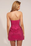 Embellished Draped Strapless A Line Mini Dress in Hot Pink