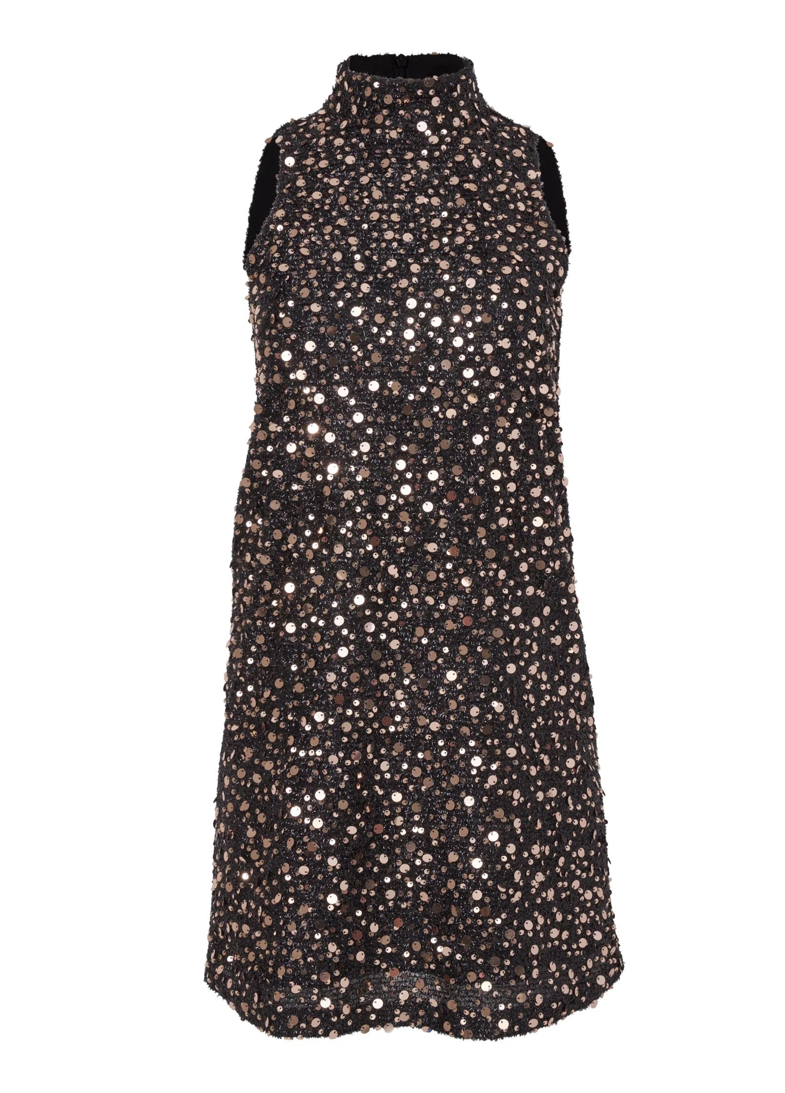 Mockneck Sequin Mini Dress Black Gold