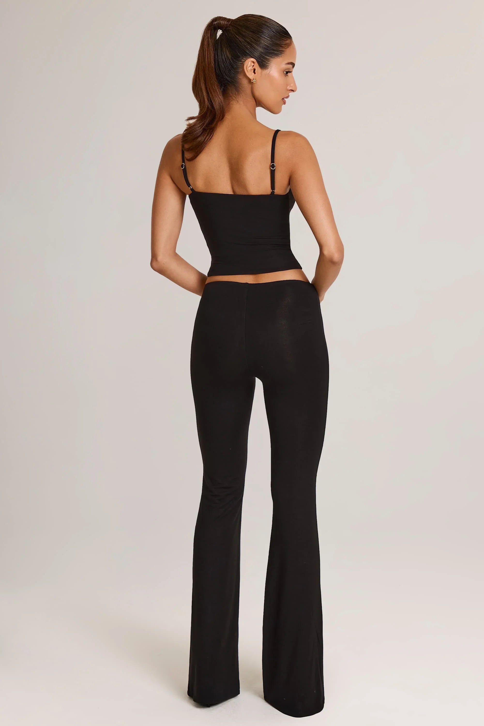 Modal Mid Rise Flared Trousers in Black