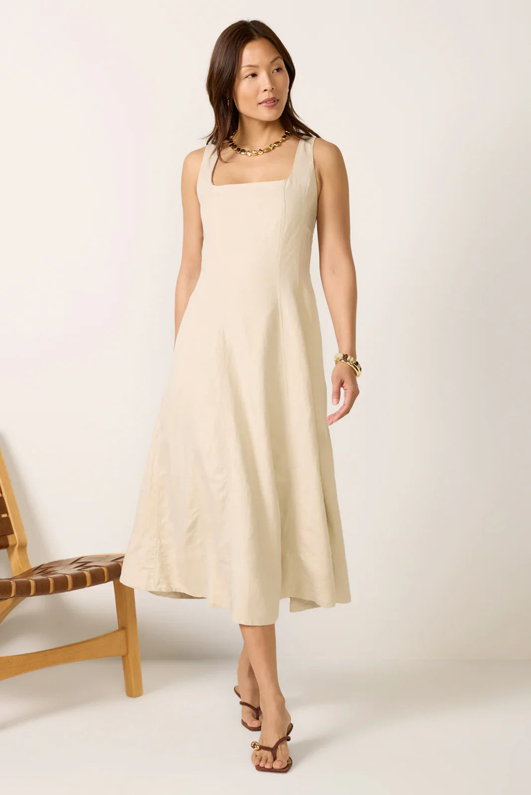 Kaiden Linen Seamed Midi Dress