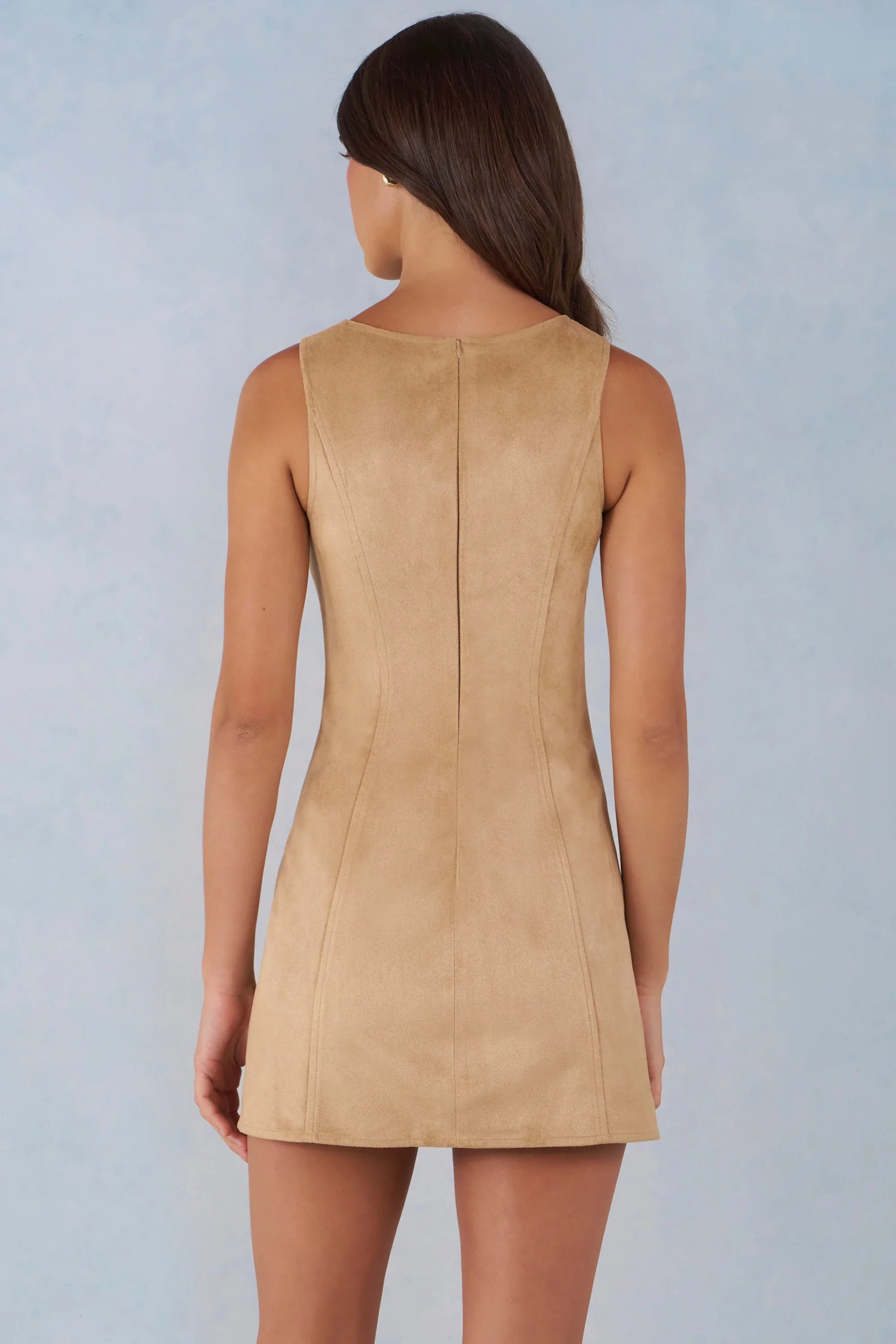 Faux Suede A Line Mini Dress in Tan
