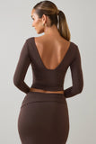 Modal Plunge Long Sleeve Top in Chocolate Brown