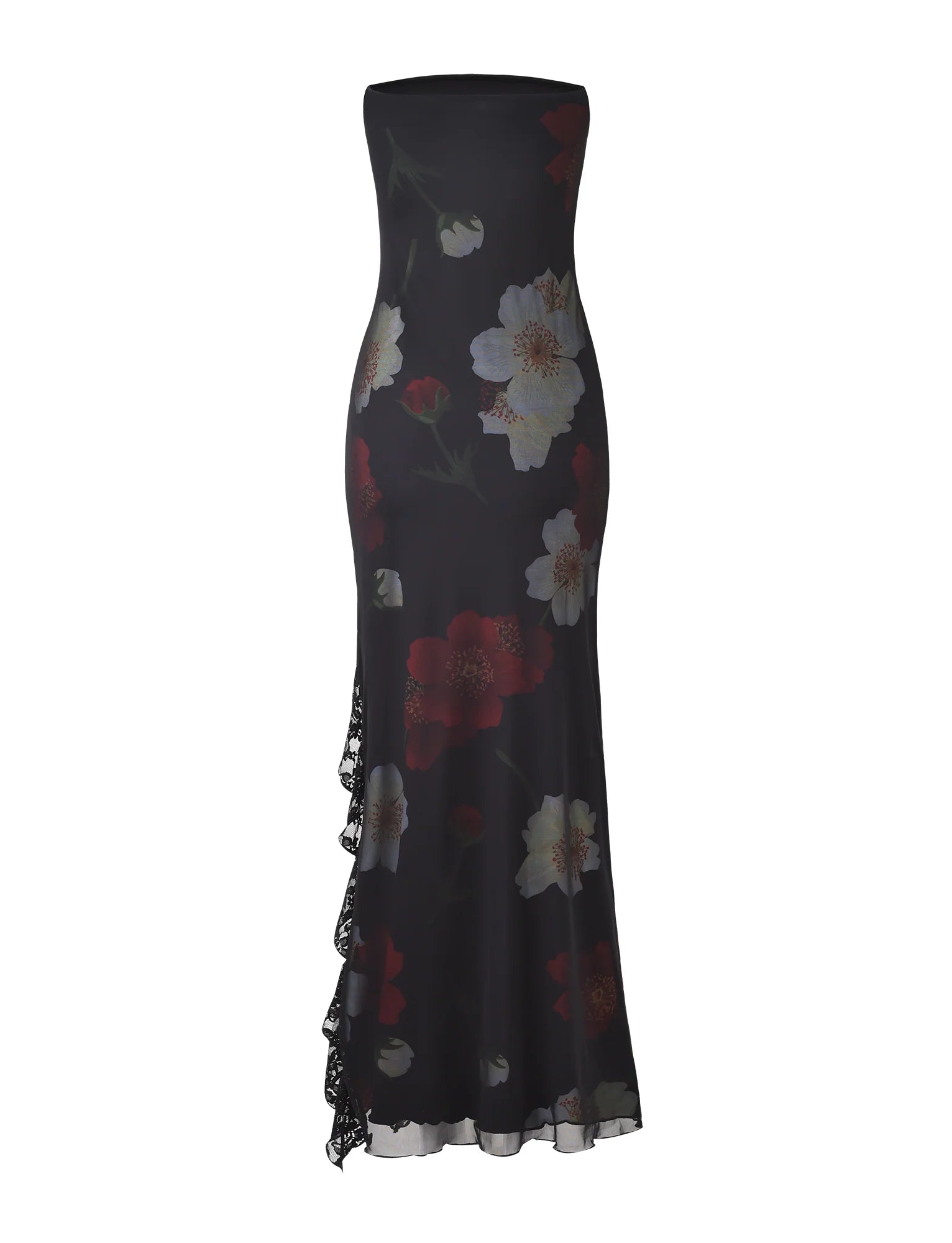 THEO MAXI DRESS RED MACRO FLORAL